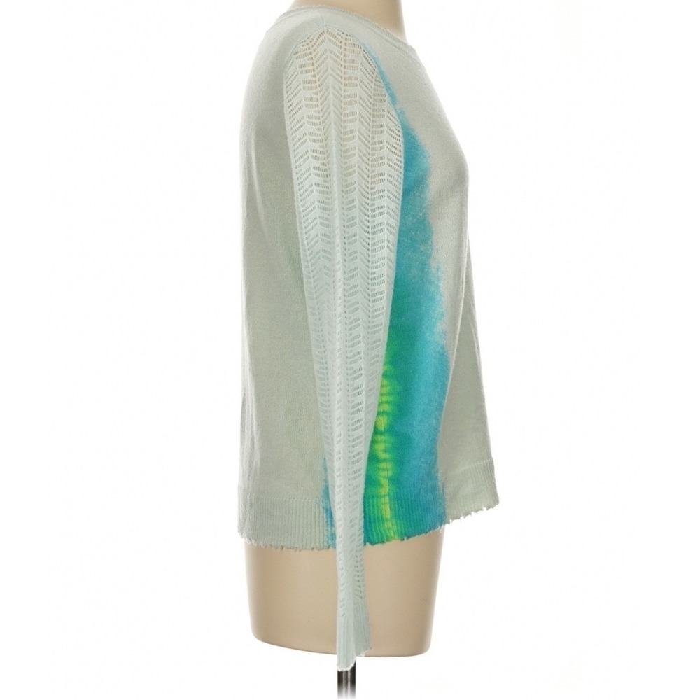 Lisa Todd 100% Cashmere Sweater Blue Green Ombre Pointelle Crewneck Chic Size XS - Picture 4 of 14